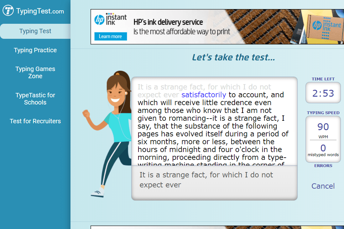 kellyconnect typing test wpm